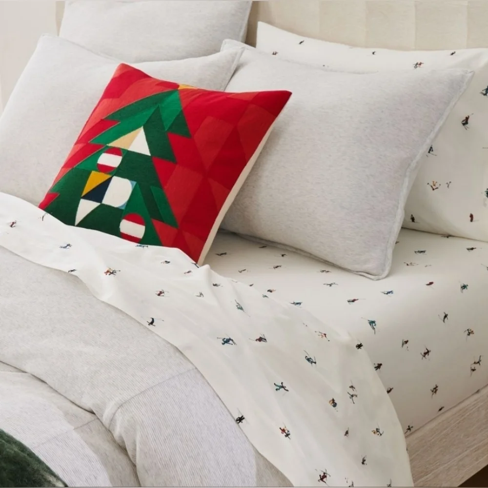 ❤️BUY 2 GET 1 FREE  West Elm Cotton Percale Skiers Sheet Set, King, White, $169